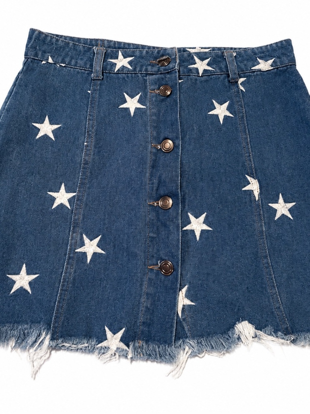 Sans Souci 100% cotton Blue Star-Print Button-Front Mini Skirt